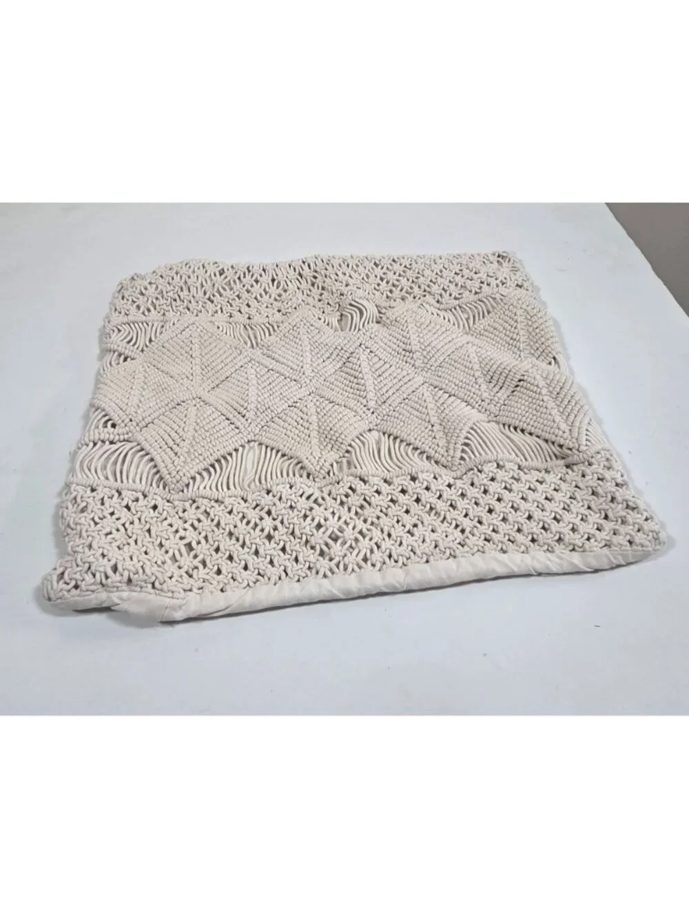 Crate & Barrel Crochet Pillowcase Cream the macrame throw pillow cover
